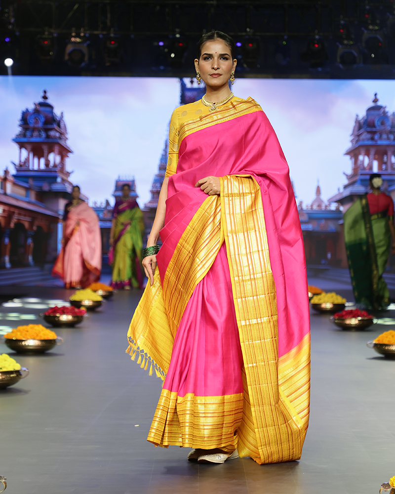 Pink and Gold Silk Saree