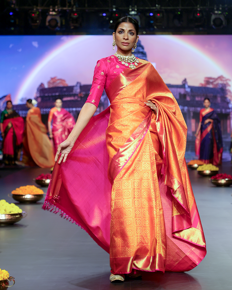 Sunset Orange and Pink Silk Saree