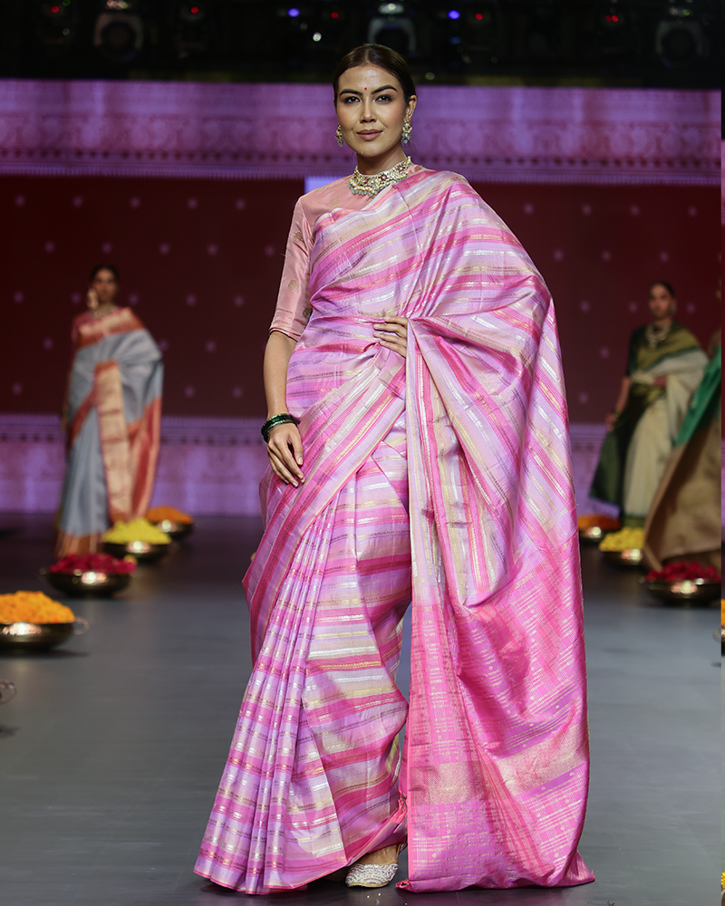 Pink and Lilac Striped Saree
