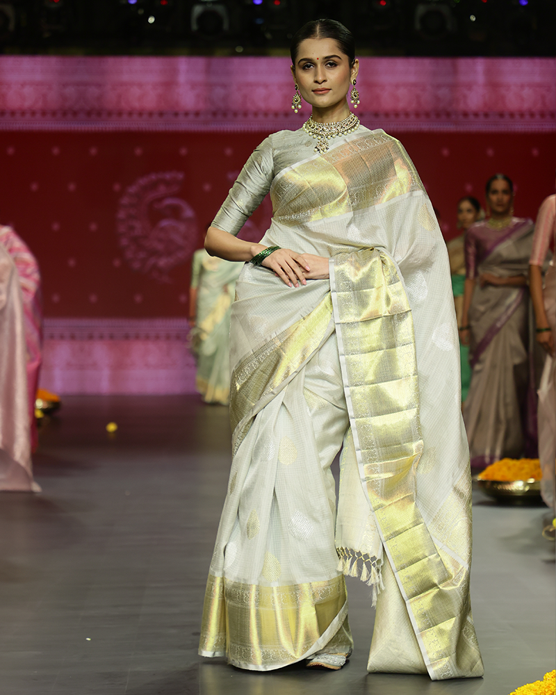 Grey and Gold Zari Saree