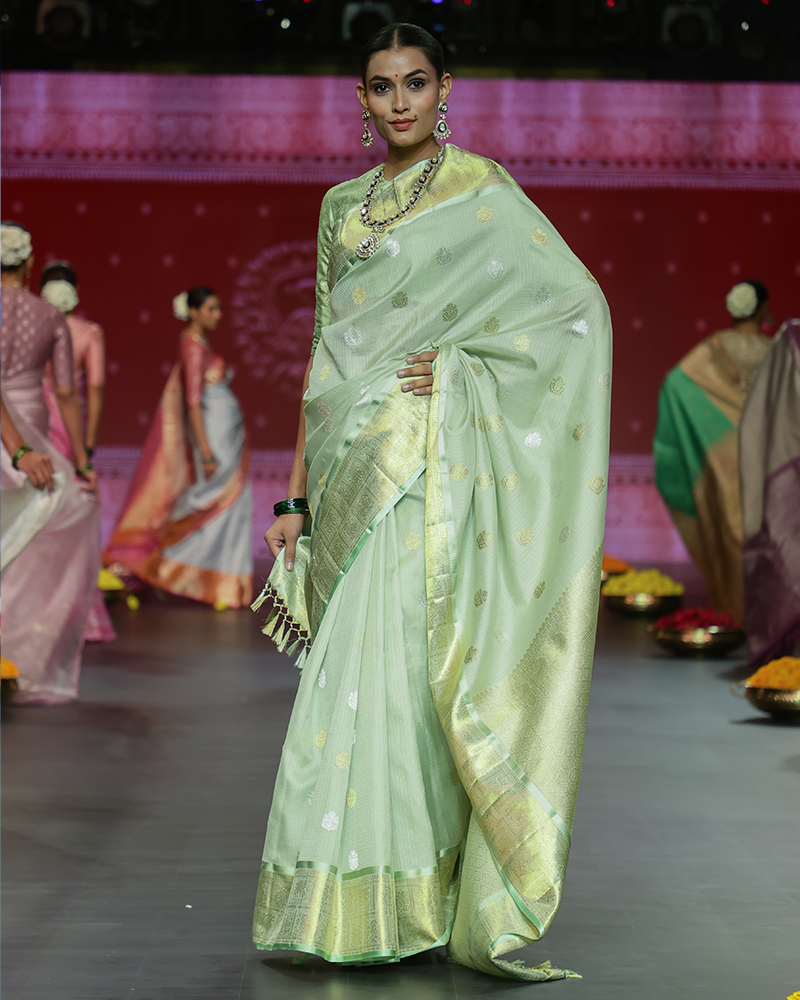 Light Green and Gold Silk Saree