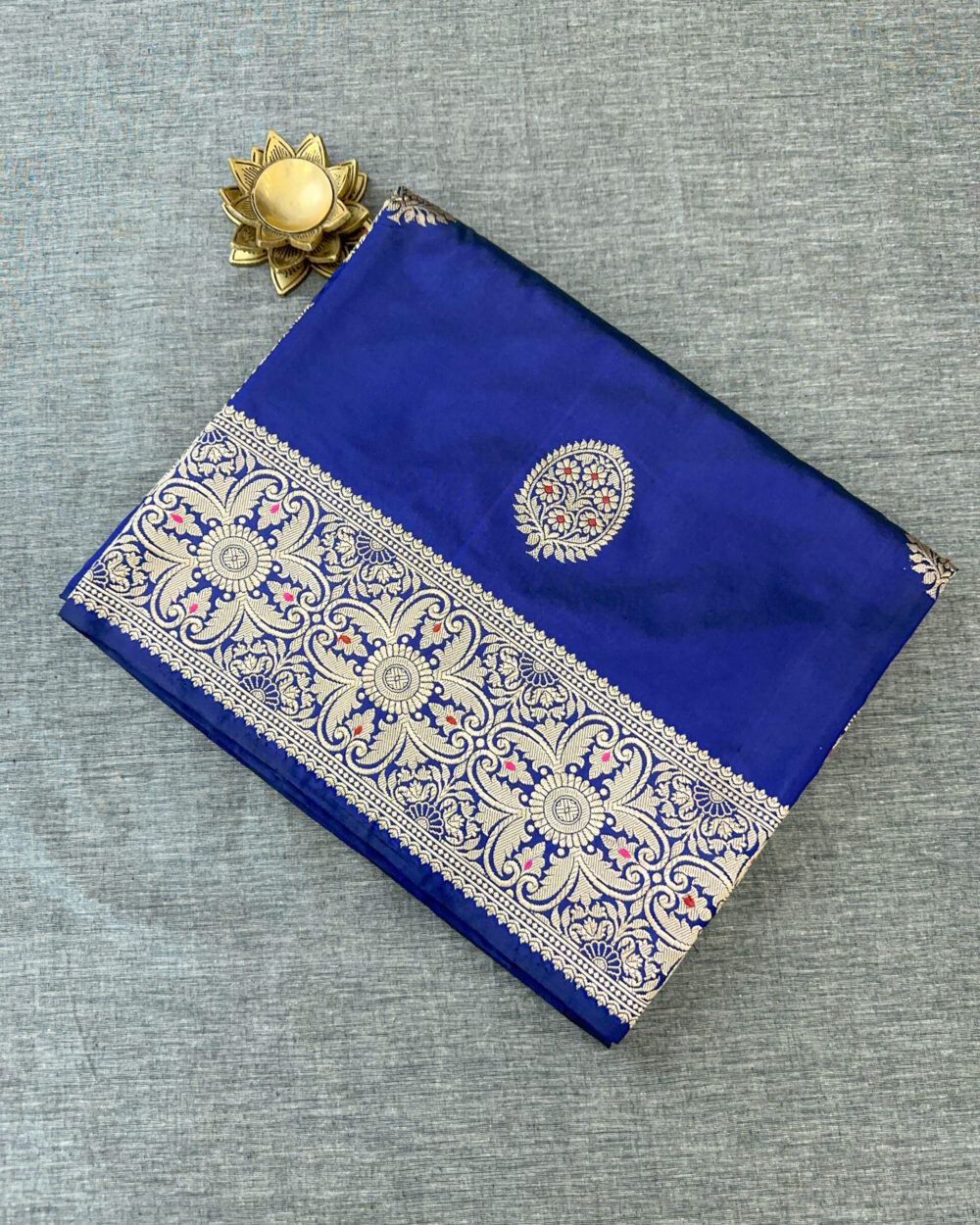 Sapphire Blue Banarasi Silk Saree - Image 3