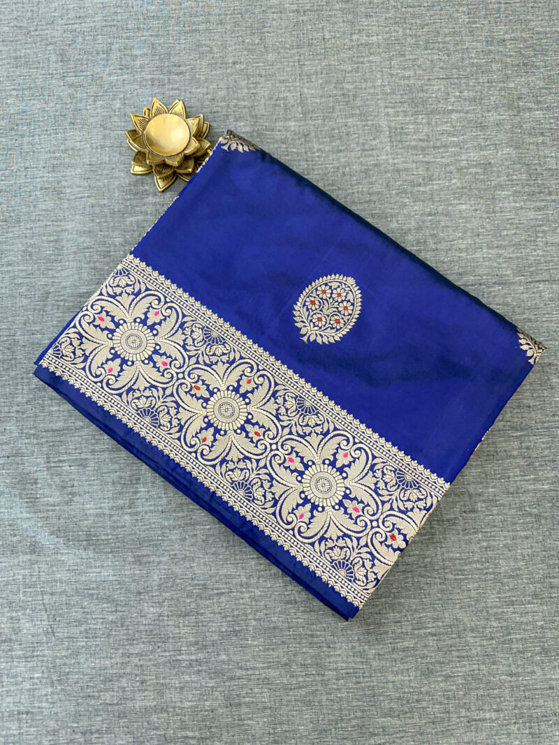 Sapphire Blue Banarasi Silk Saree - Image 4