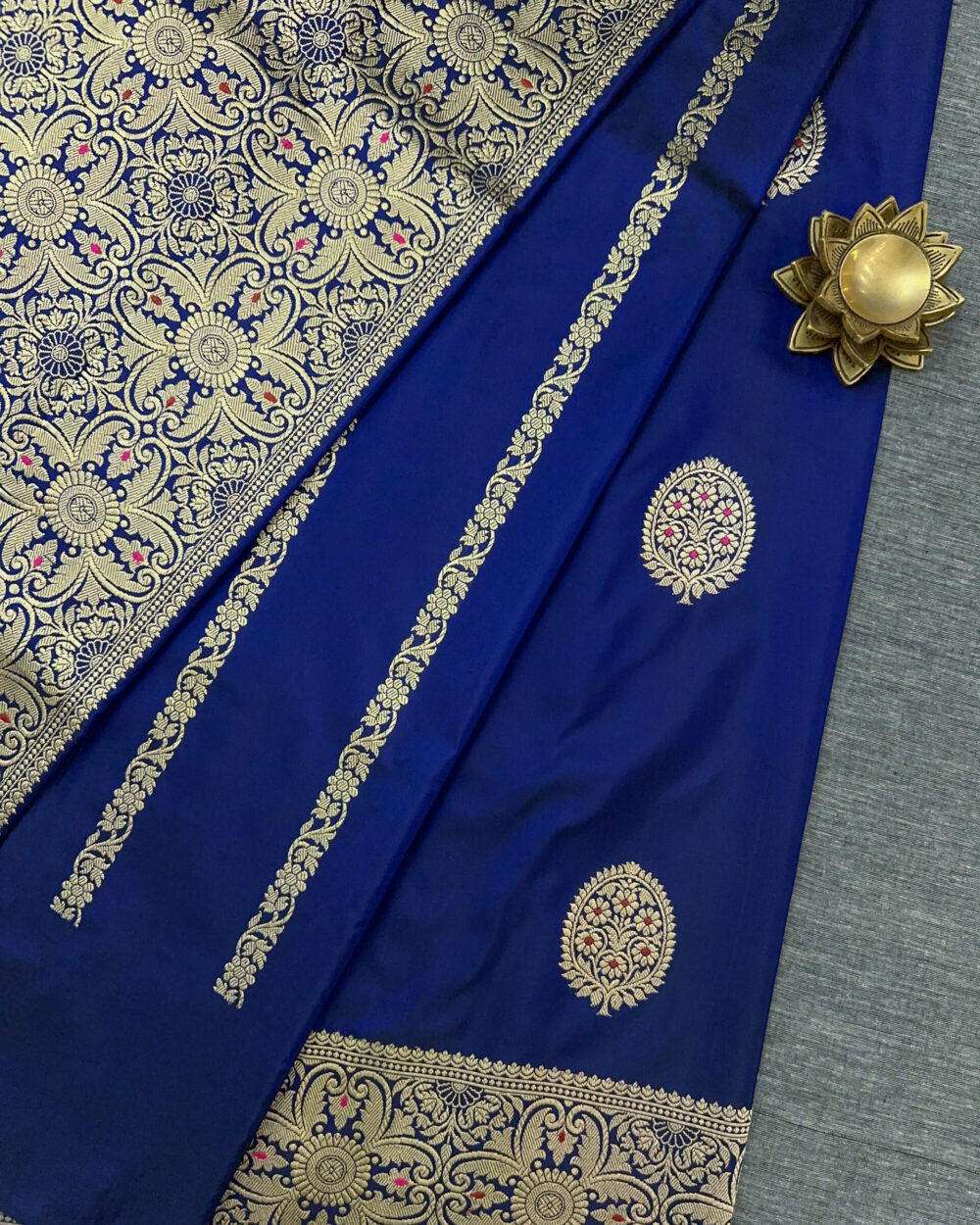 Sapphire Blue Banarasi Silk Saree - Image 2