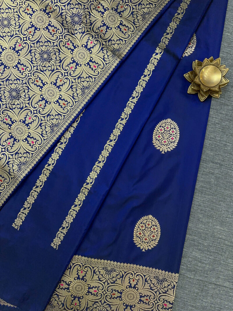 Sapphire Blue Banarasi Silk Saree - Image 3