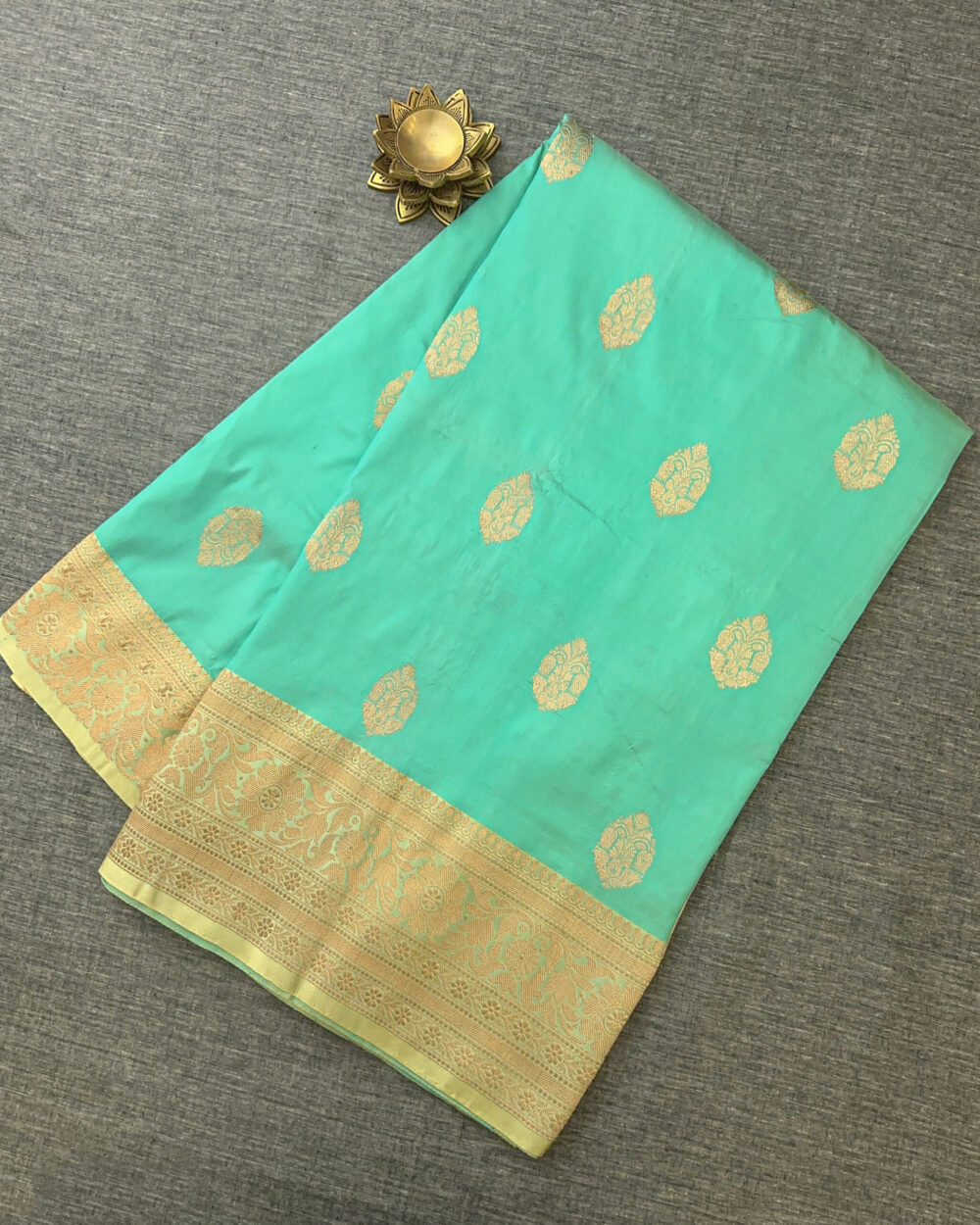 Aqua Silk Saree with Golden Zari