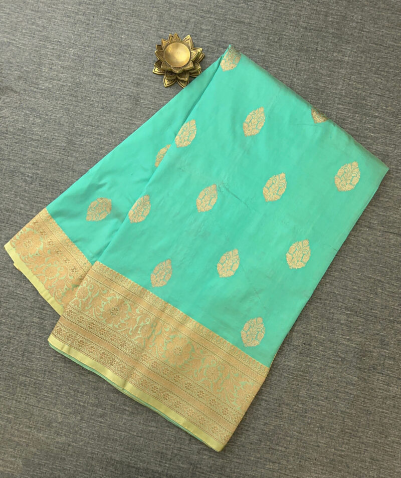Aqua Silk Saree with Golden Zari