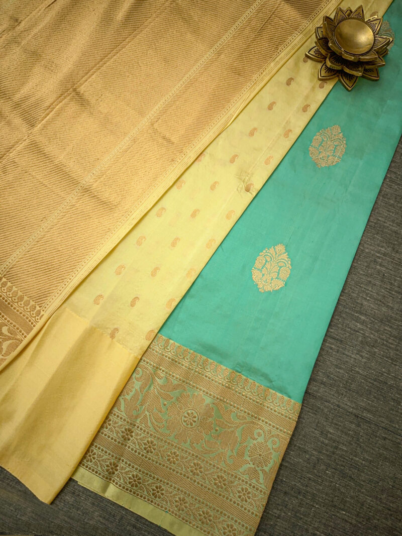 Aqua Silk Saree with Golden Zari - Image 3