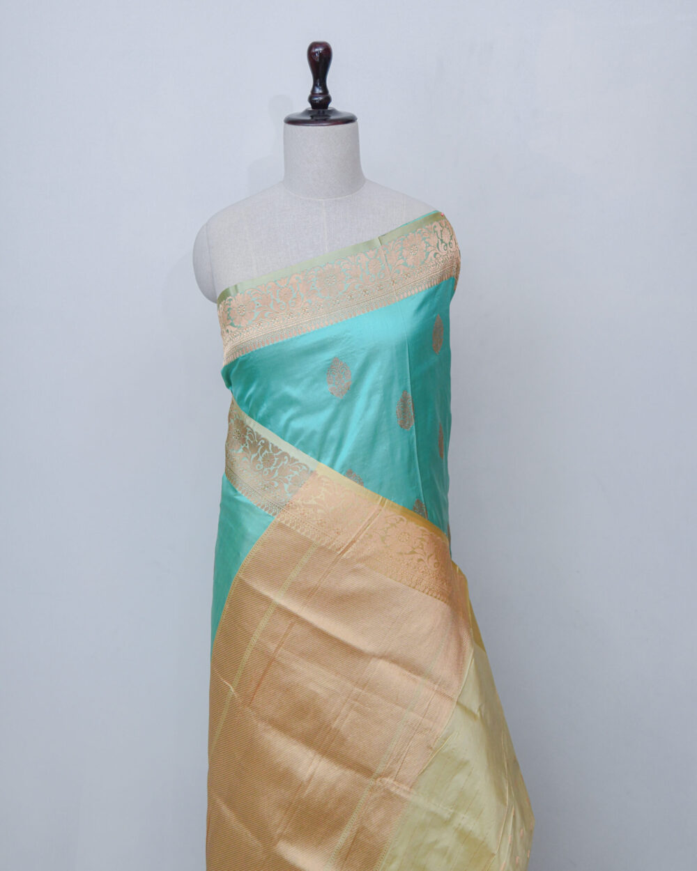 Aqua Silk Saree with Golden Zari