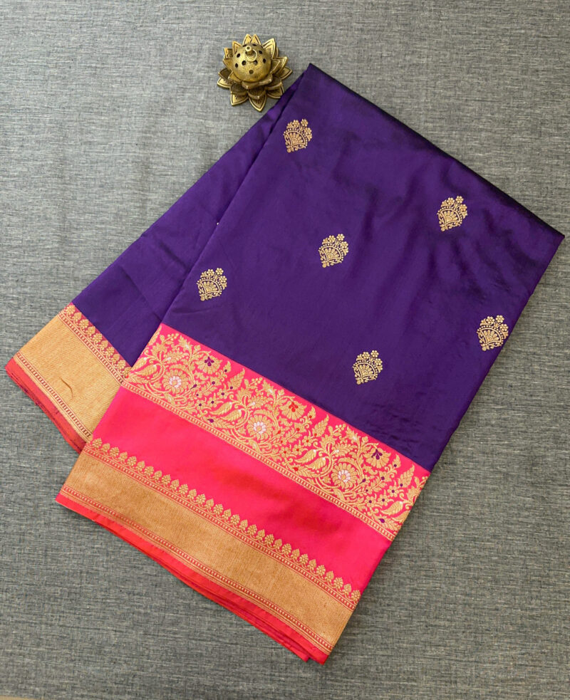 Purple and Red Banarasi Silk Saree