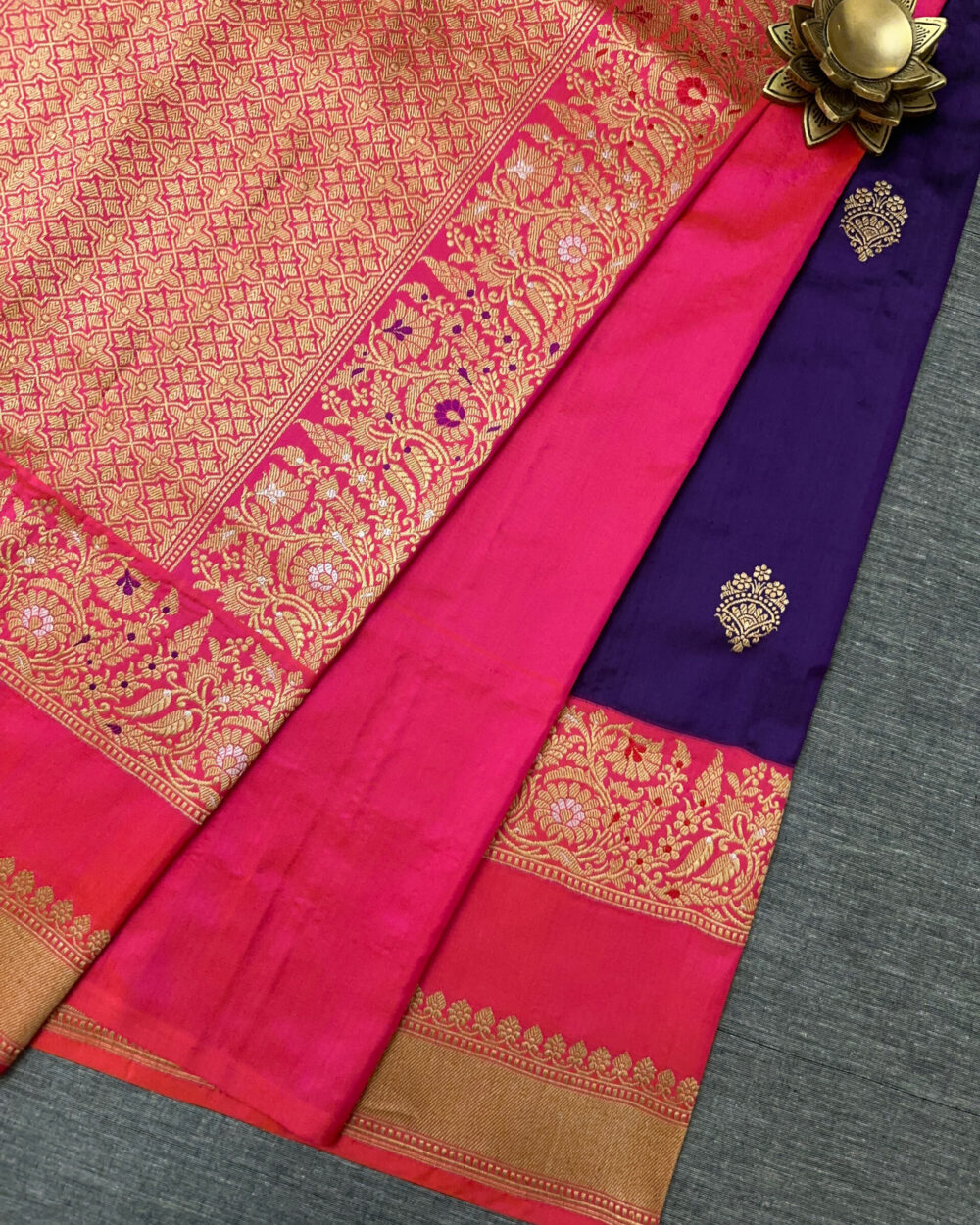 Purple and Red Banarasi Silk Saree - Image 2