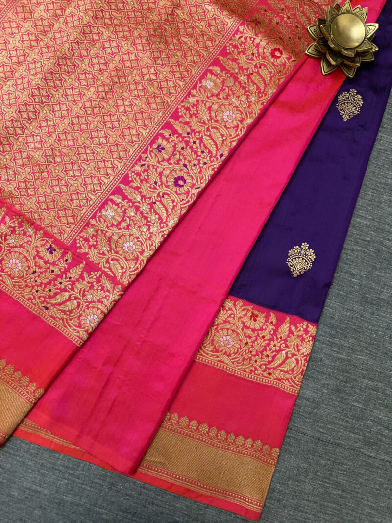 Purple and Red Banarasi Silk Saree - Image 3