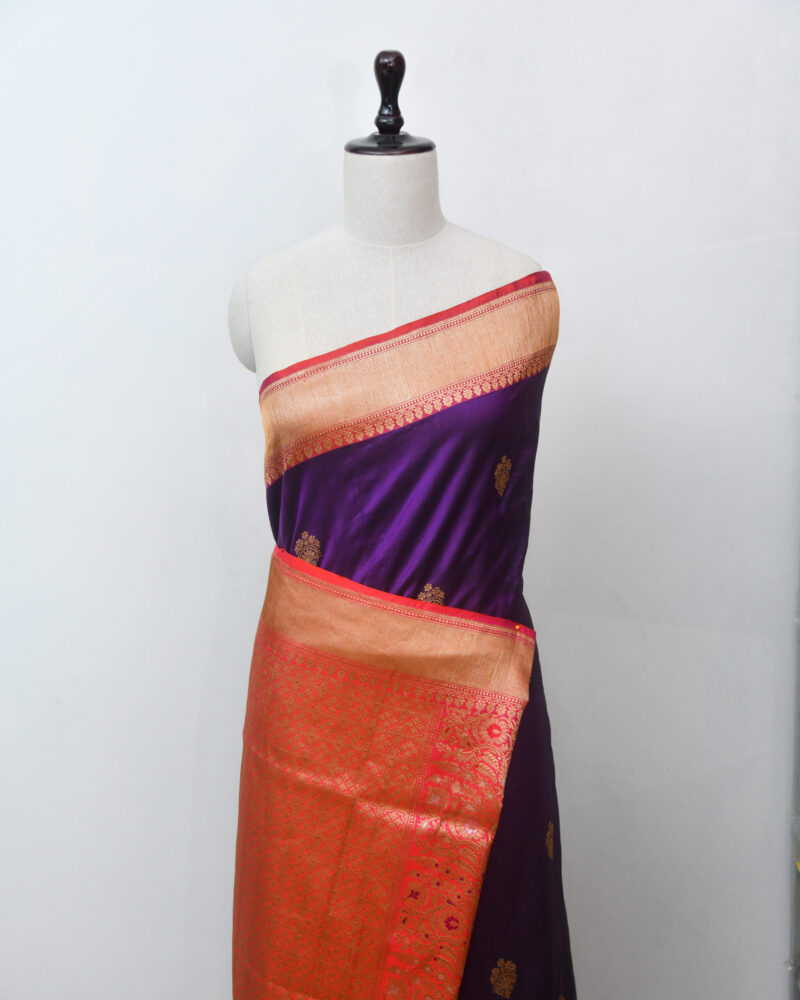 Purple and Red Banarasi Silk Saree - Image 2
