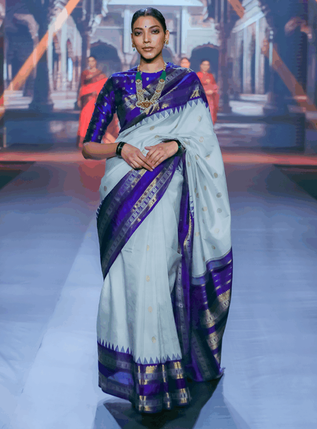 Light Blue white Kanchipuram Saree