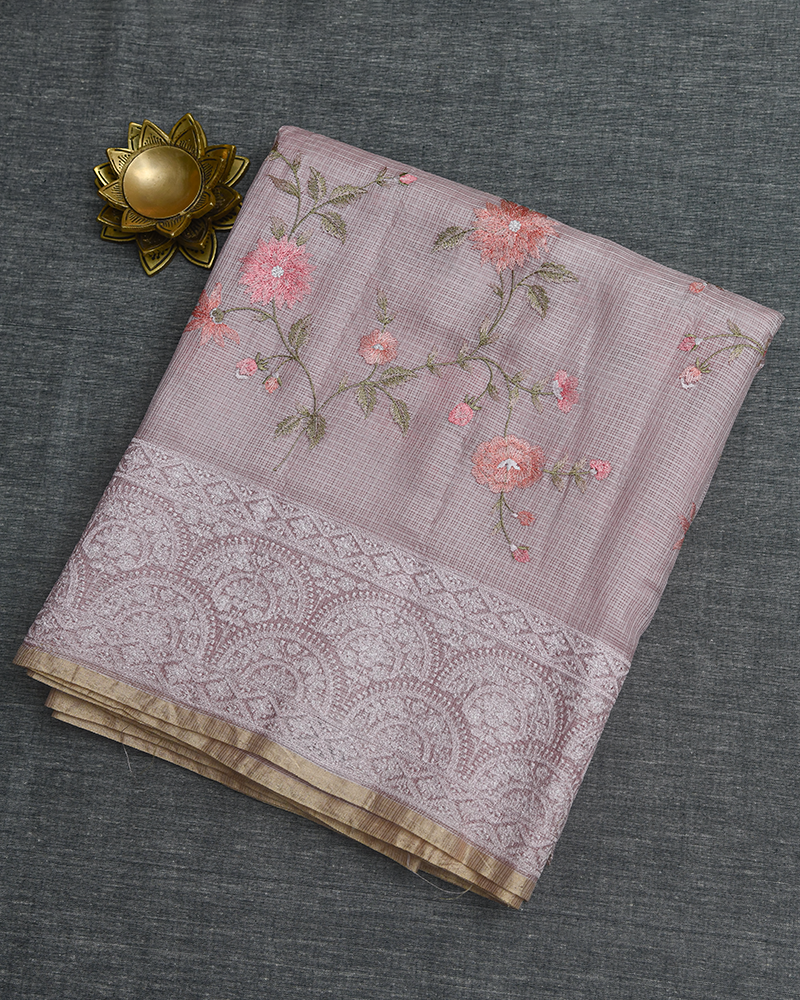 Mauve Organza Floral Saree