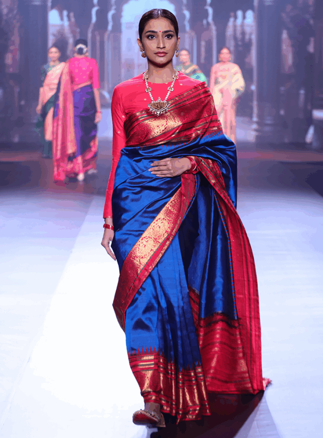 Regal Royal Blue & Red Kanjivaram Saree