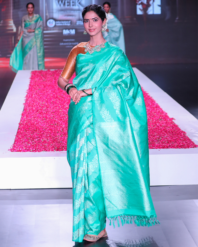 Teal Blue Brocade Saree