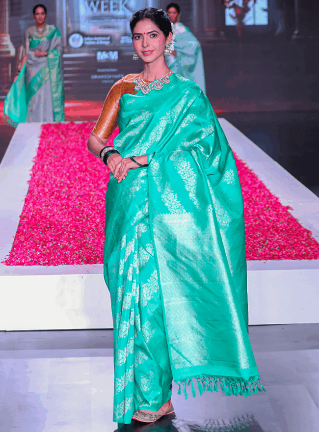 Teal Blue Brocade Saree