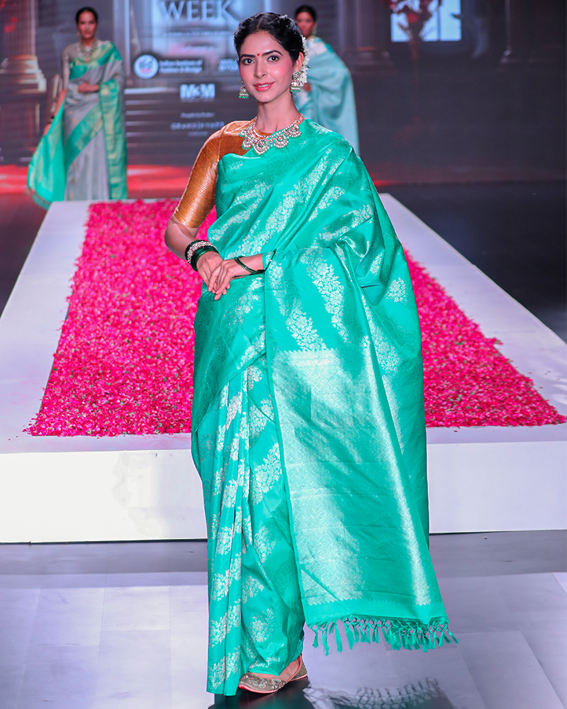 Teal Blue Brocade Saree