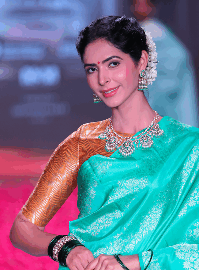Teal Blue Brocade Saree - Image 3
