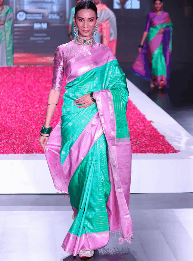 Mint Green and Pink Saree