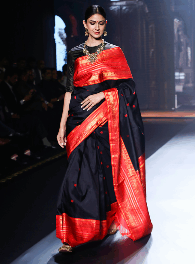 Black & Red border Kanjivaram Saree