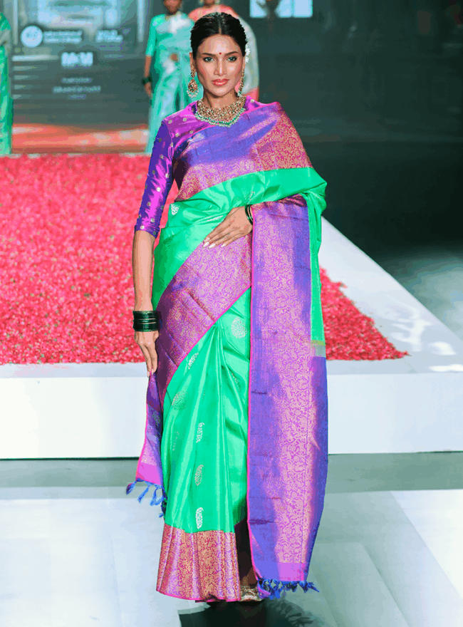 Mint Green & Purple Kanjivaram Silk Saree