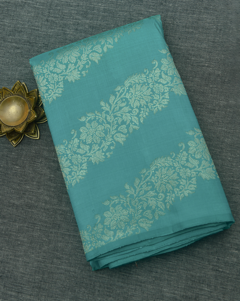 Teal Blue Brocade Saree