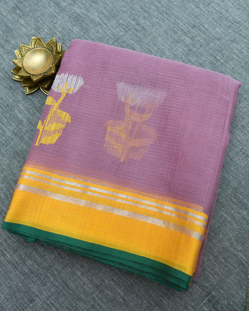 Lavender Saree with Yellow Border