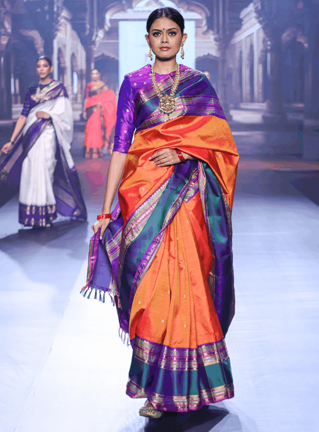 Orangish Yellow Kanjivaram Saree