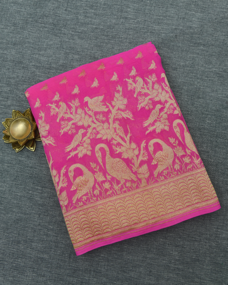 Bright Pink Banarasi Saree