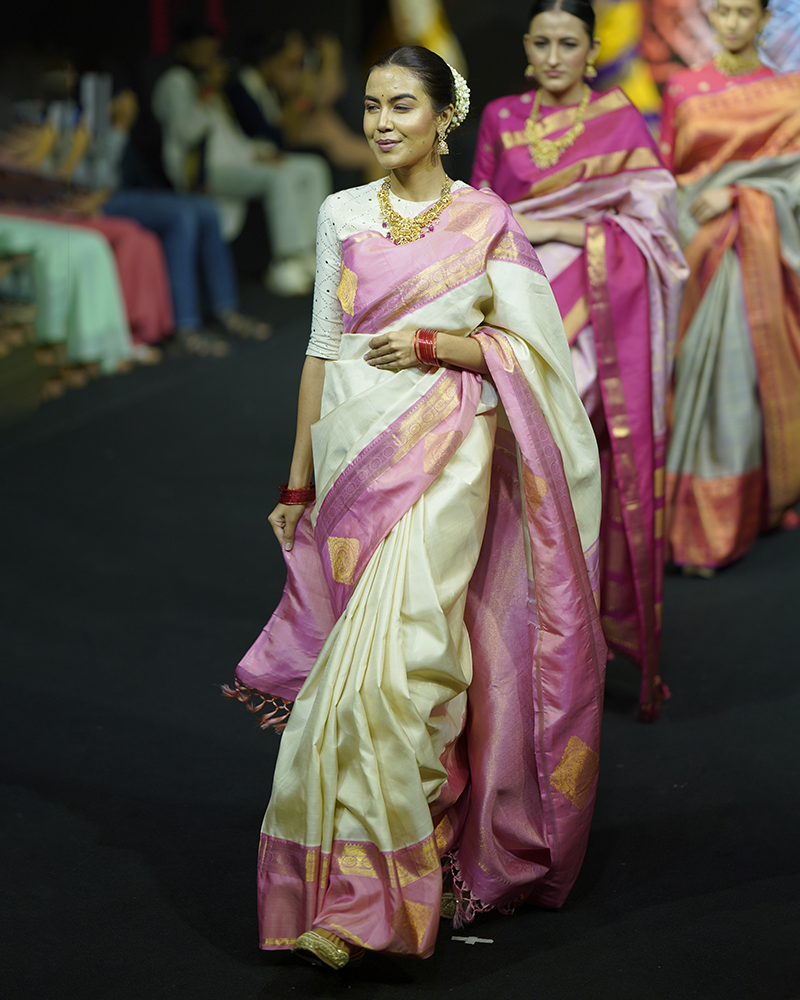 Creamy Pink Zari Saree