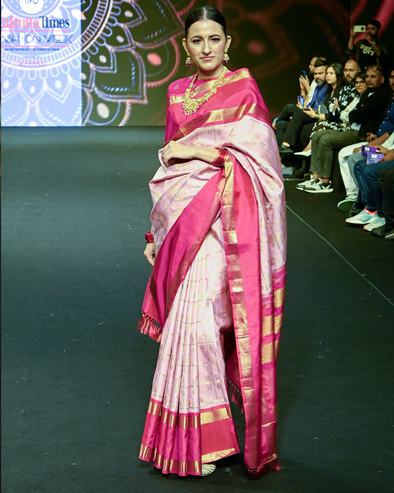 Ivory Pink Zari Saree