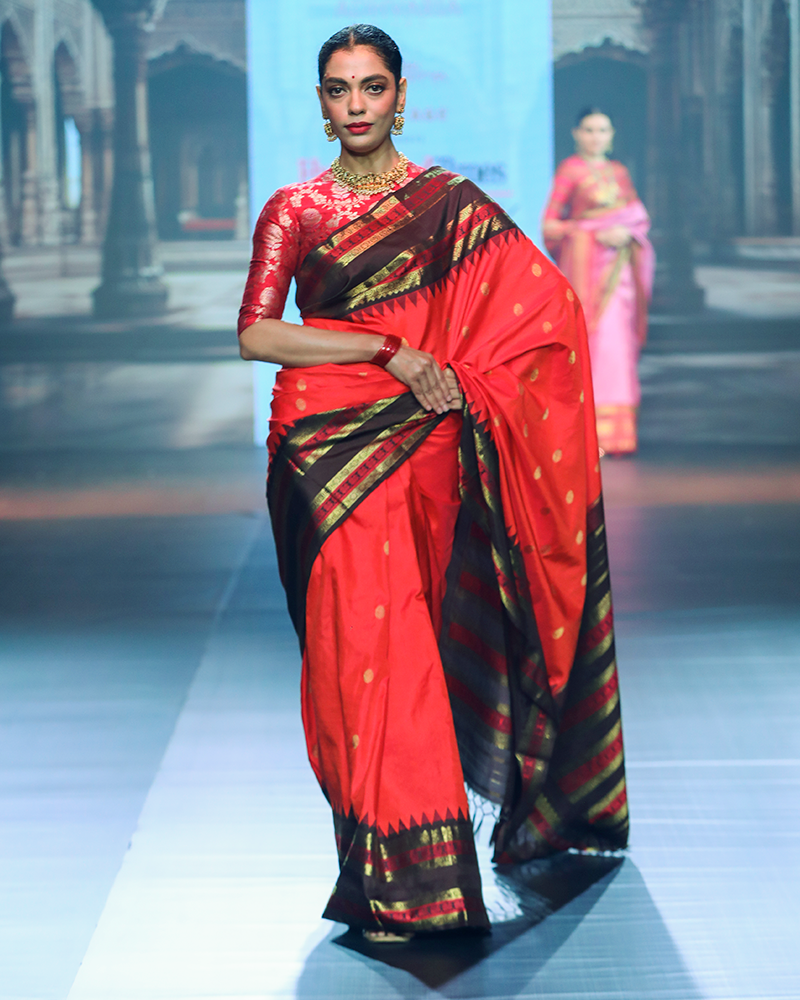 Red with a black border Kanjivaram Saree