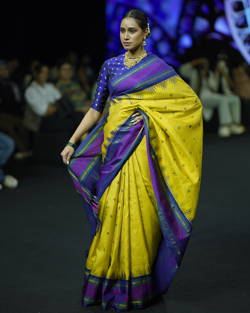 Yellow and Purple Weave Saree