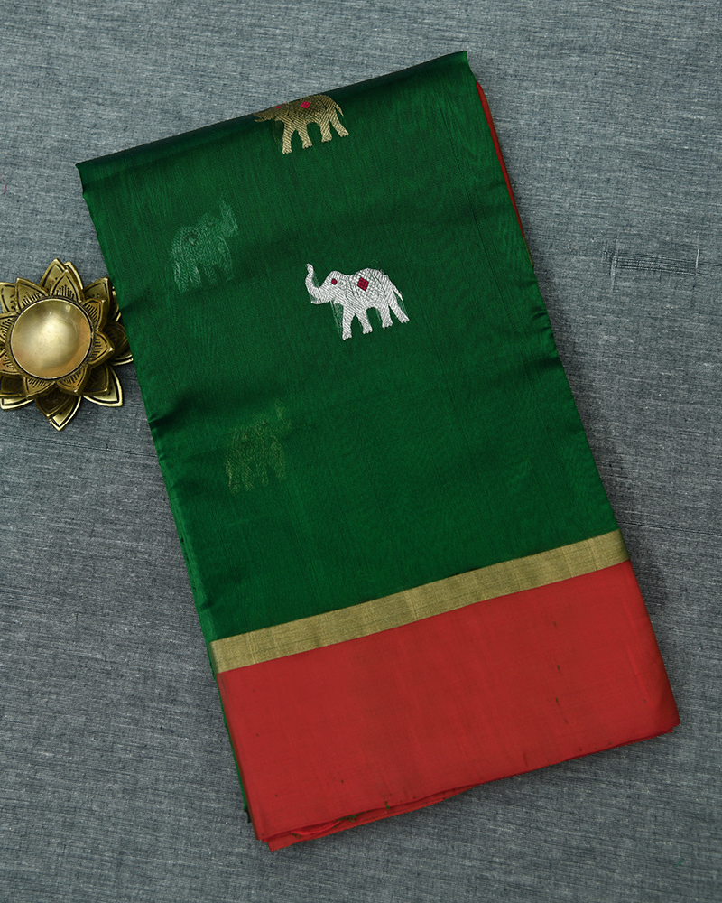 Green and Red Border Saree
