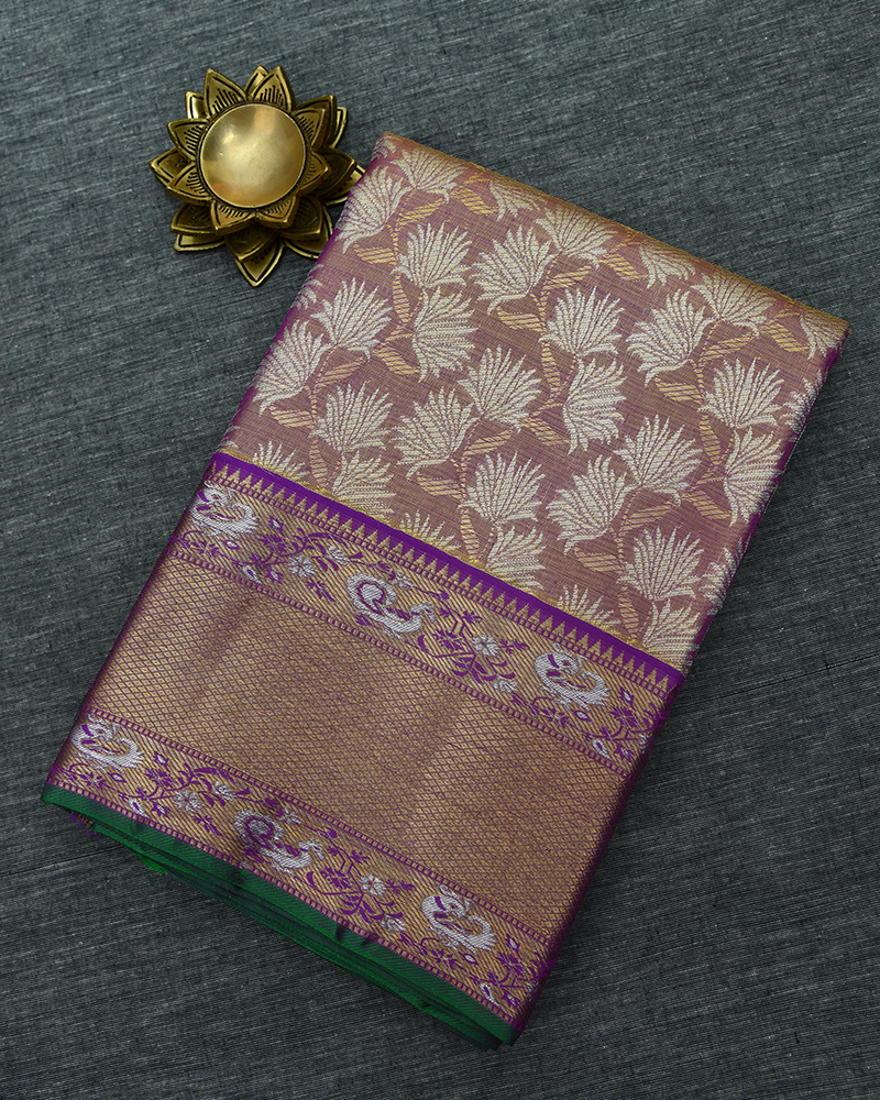 Lavender Floral Zari Lehenga Material