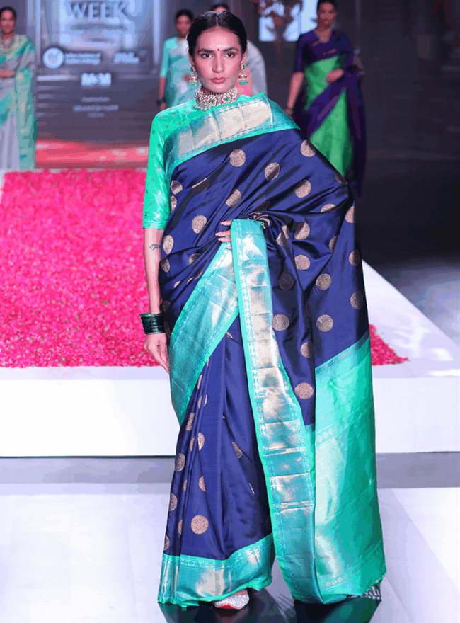 Navy Blue & Sea Green Kanjivaram Saree