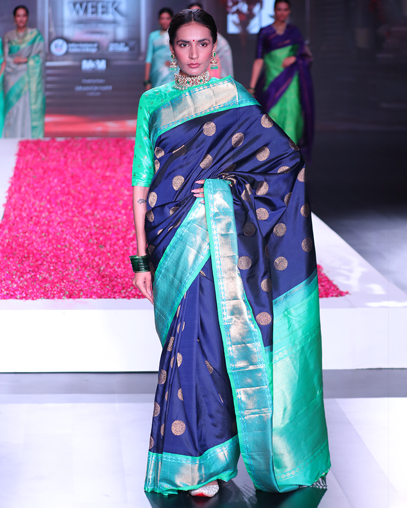 Navy Blue & Sea Green Kanjivaram Saree