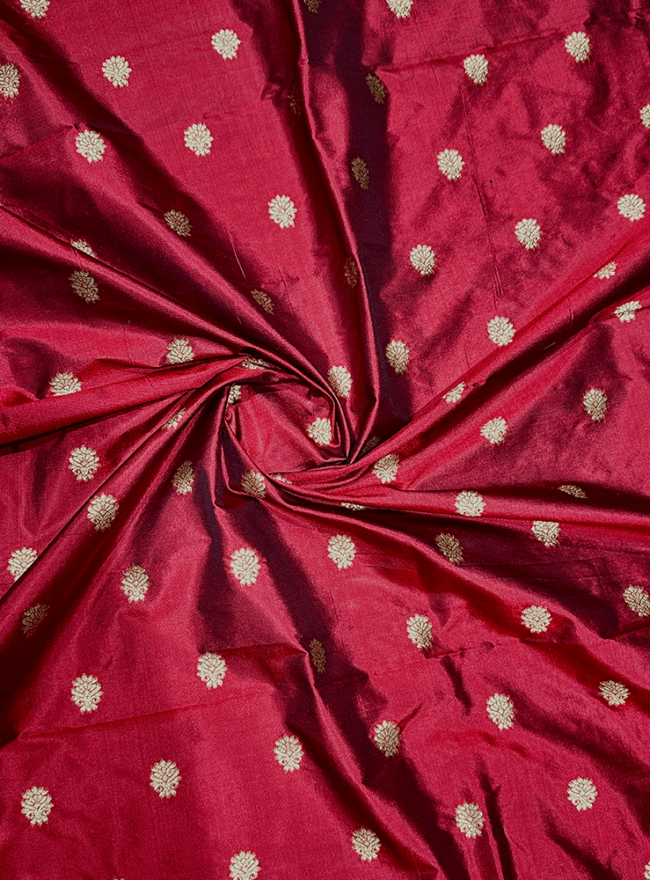 Maroon Pure Silk Zari Butta Fabric