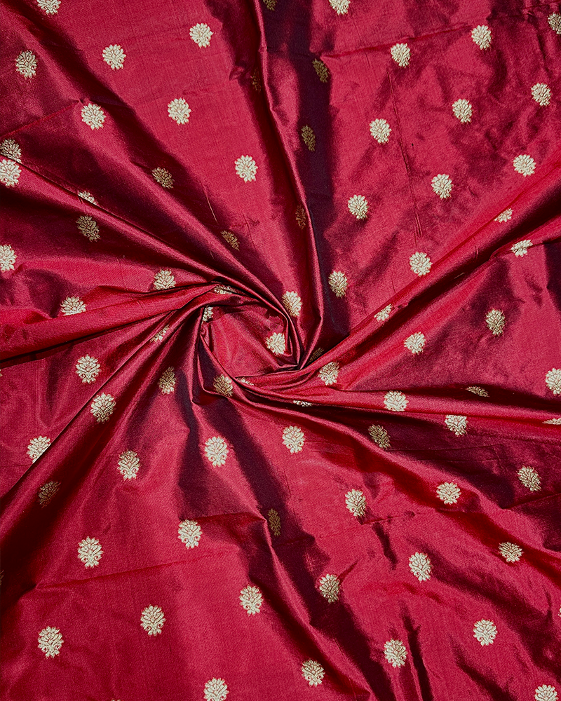 Maroon Pure Silk Zari Butta Fabric