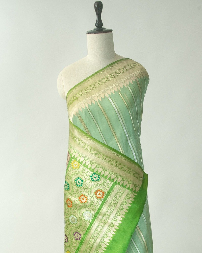 Elegant and soft green Banarasi silk