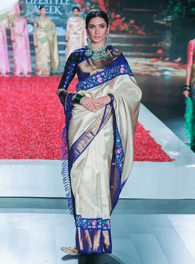 Offwhite & Blue Kanjivaram Saree