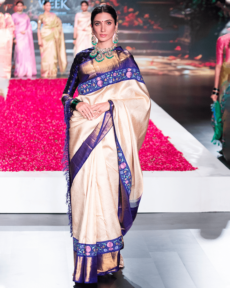 Offwhite & Blue Kanjivaram Saree