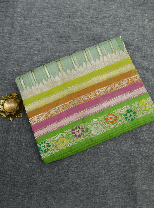 Pista Green Banarasi Tissue Saree - Image 3