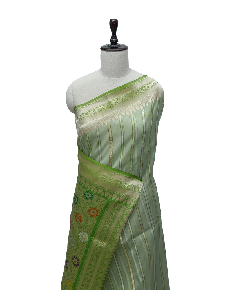 Pista Green Banarasi Tissue Saree