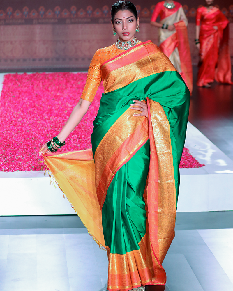 Green & Yellow Kanjivaram Saree