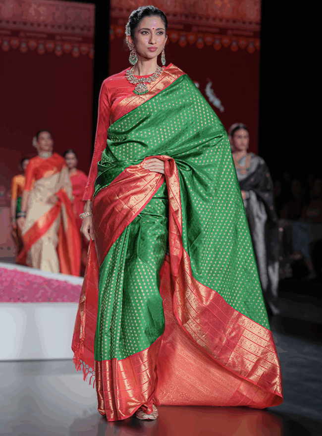 Green & Red Kanjivaram Saree