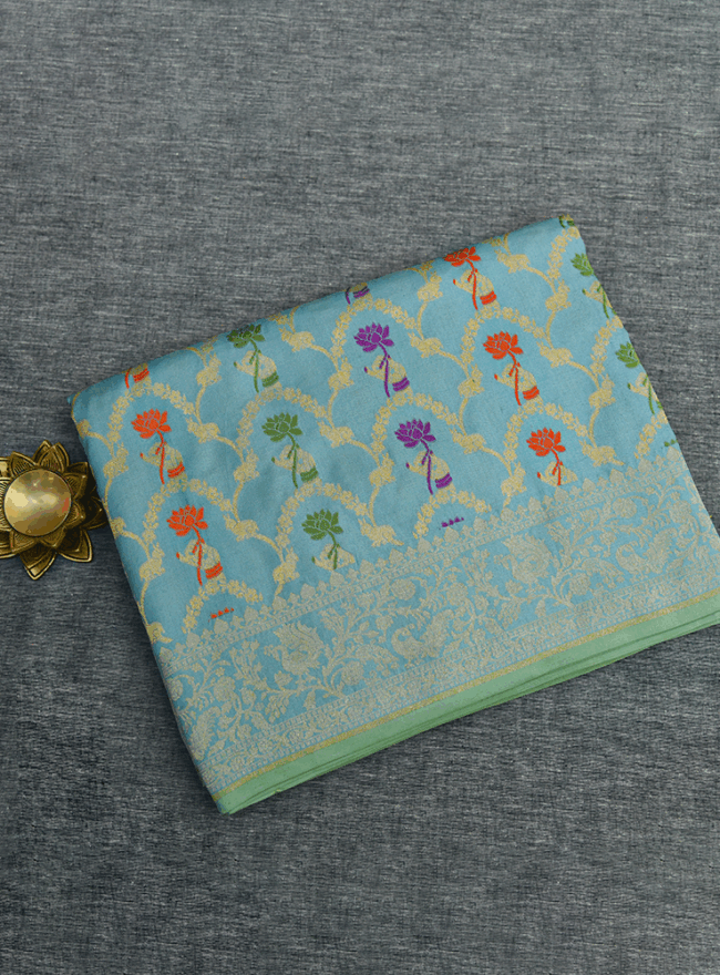 Light Blue Banarasi Saree - Image 3