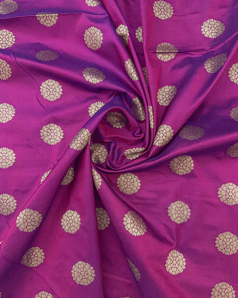 Zari Butta Magenta Silk Fabric